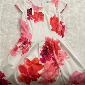 Calvin Klein Floral Midi Dress - White and Pink